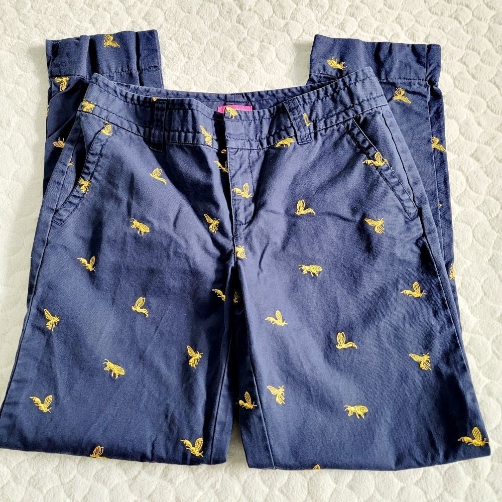 Vintage Lilly Pulitzer bee pants twill chinos navy embroidered 2 bugs bees retro - Picture 3 of 8